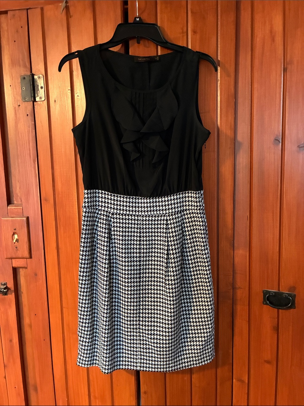 Black & White Houndstooth Ruffle Bodice Dress sz 6. RS